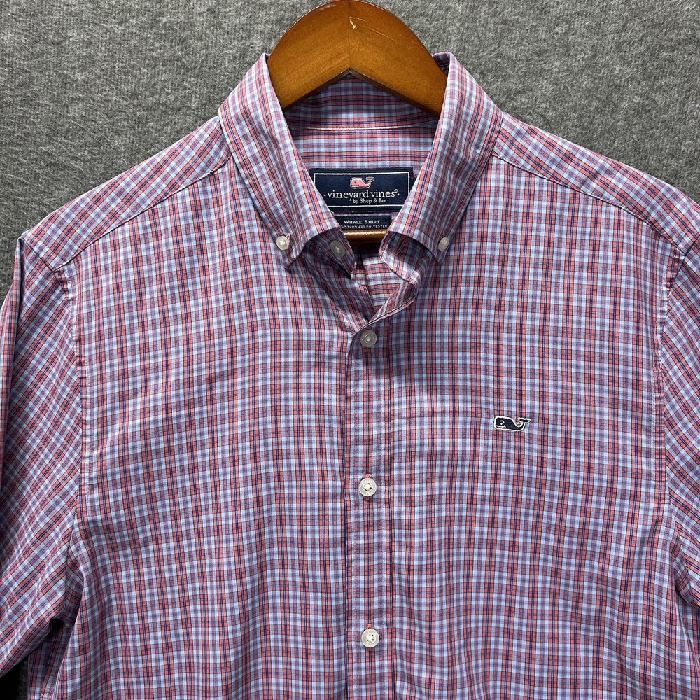 Vineyard Vines Whale Shirt Button‎ Down Mens Small Pink/Blue Check/Plaid